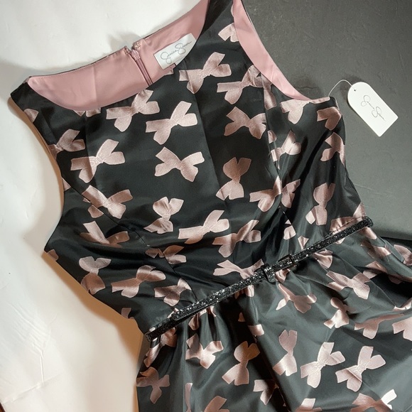 Jessica Simpson Pink & Black Dress, With Pockets! Pink Bow Pattern - Picture 2 of 5